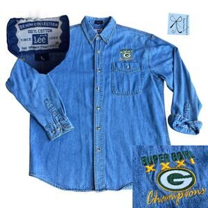 Lee Denim Collection Green Bay Packers Denim Button-up Shirt Men's Sz L